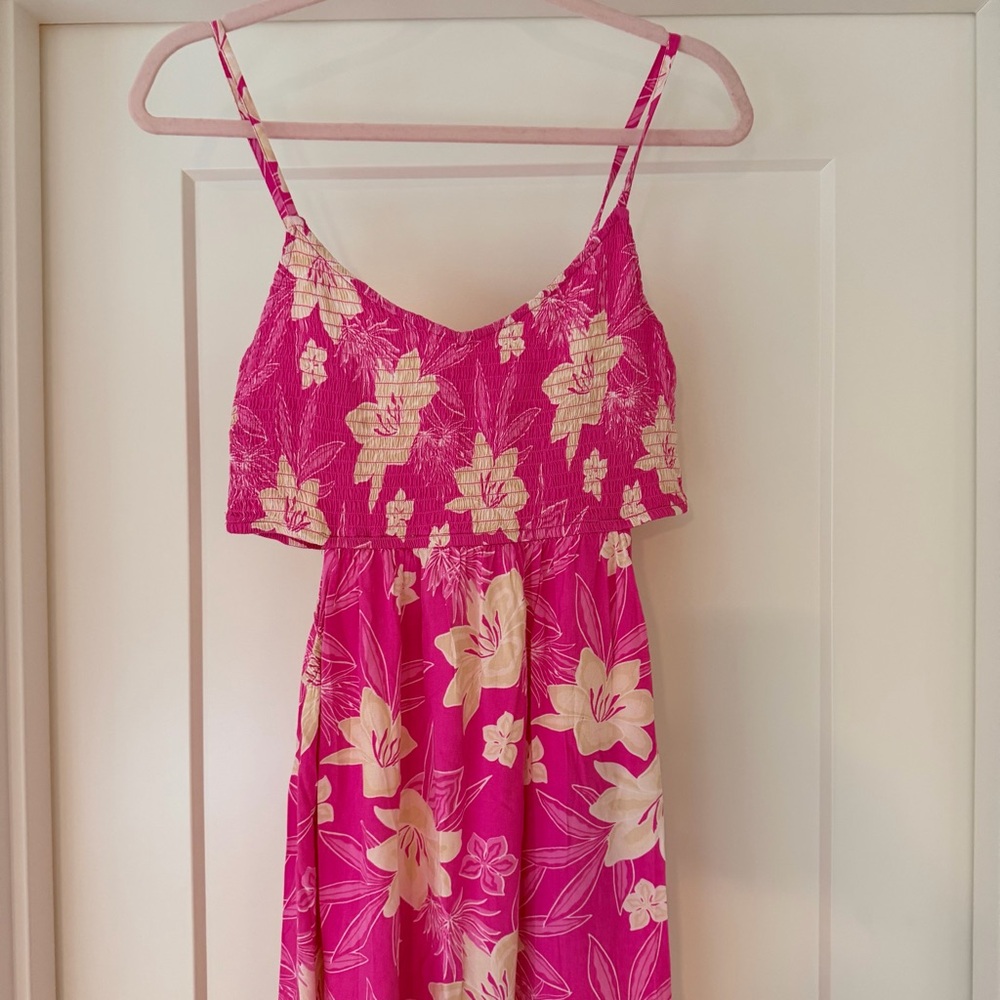 Roxy Hot Pink and Cream Tropical Maxi Dress NWT Size L